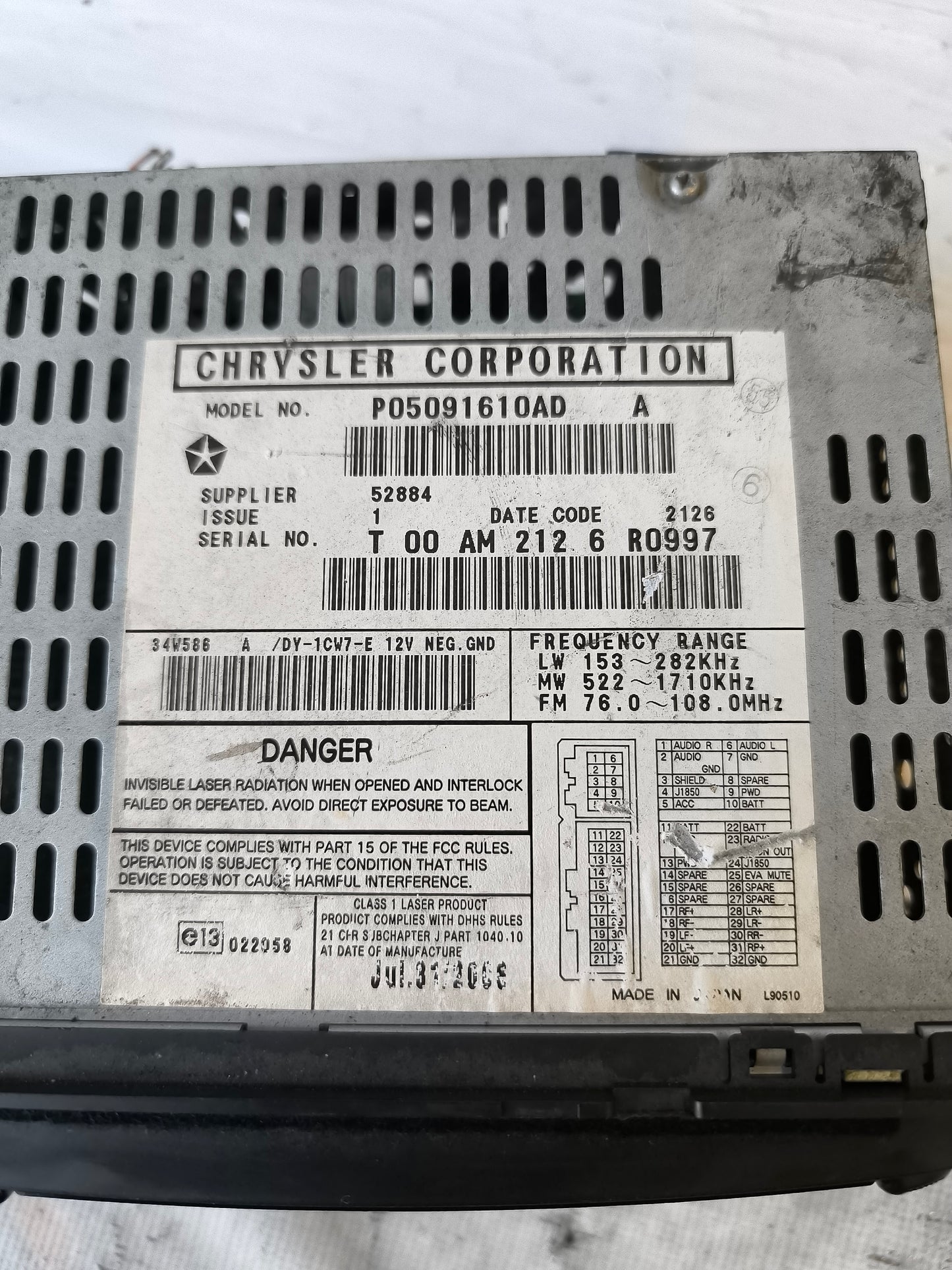 Chrysler Voyager 2005 ecoAG6107 Autoradio