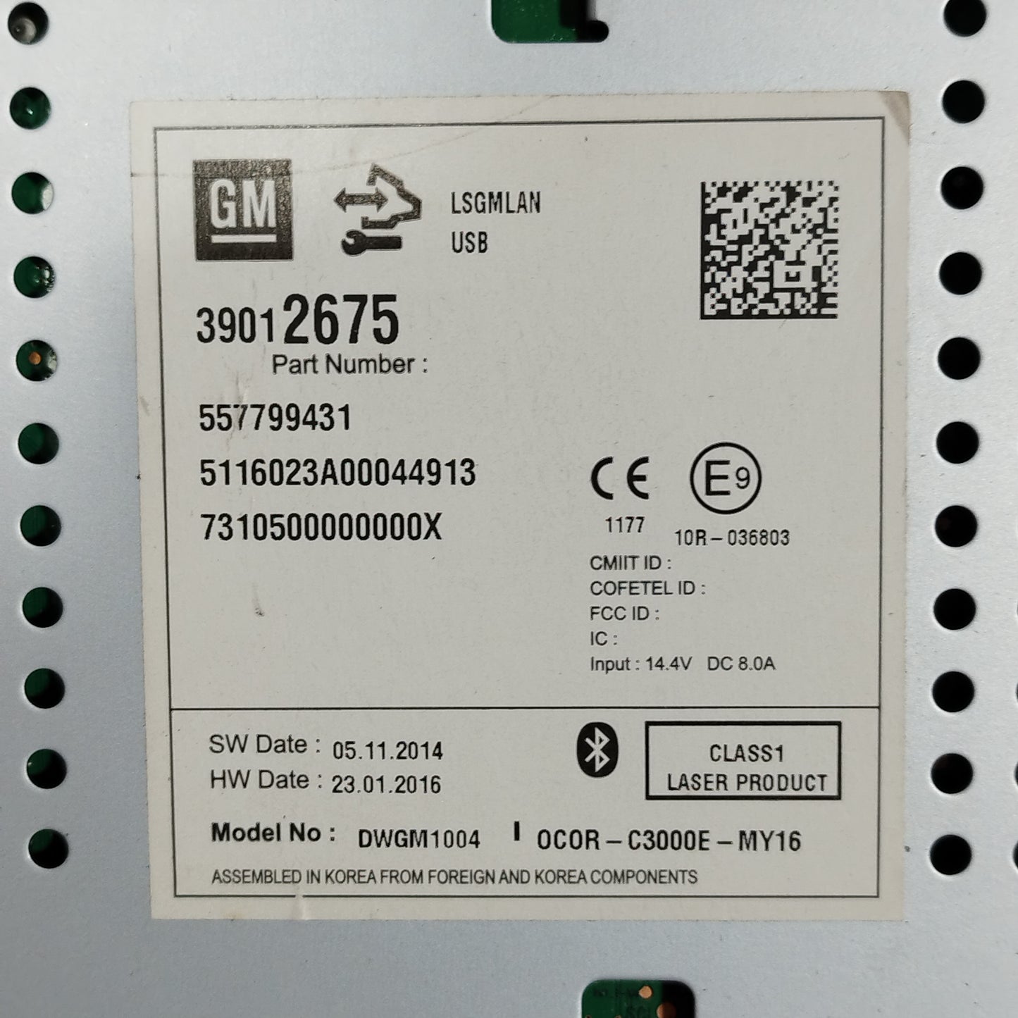 Opel Corsa E 2016 Autoradio Art.-Nr.: 557799431 ecoAC12420