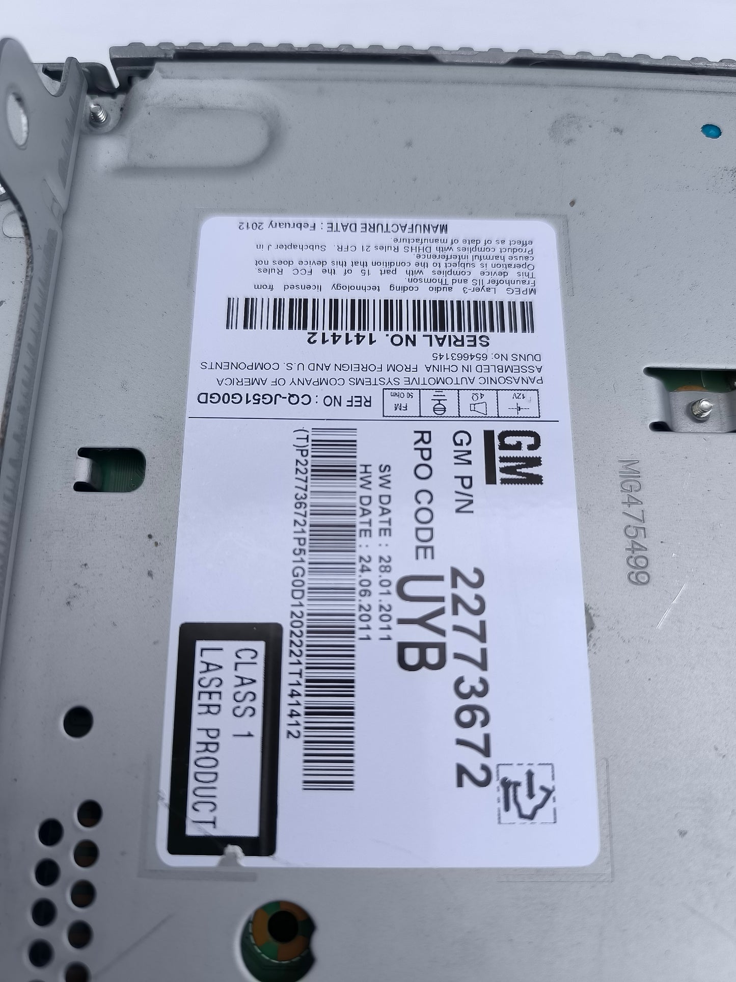 Car Radio Chevrolet Cruze Year 2012 Cod. 22773672 ecoAG7008