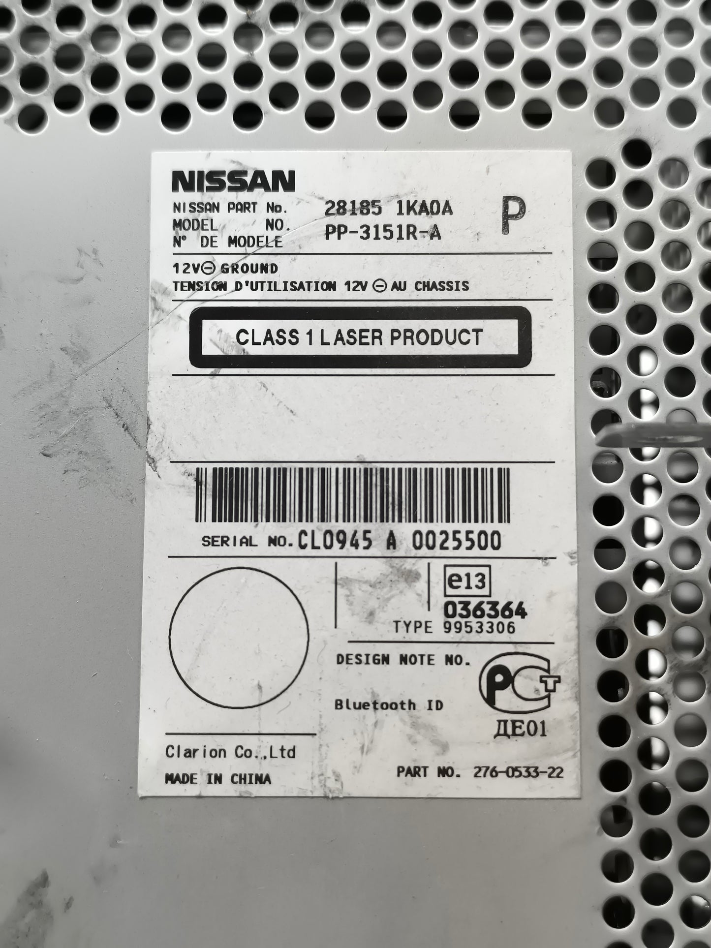 Autoradio Nissan Juke (F15) anno 2010-2014 cod: 28185 1KA0A ecoAG9628