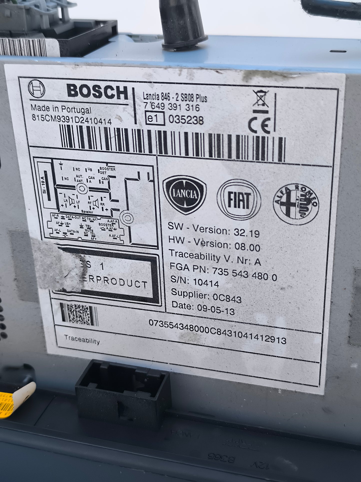 Autoradio Lancia Ypsilon anno 2014 cod. 7355434800 ecoAG7431