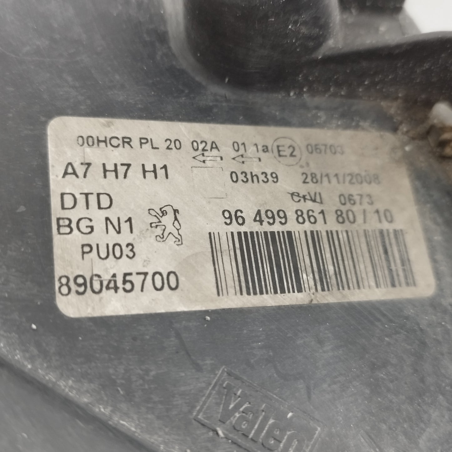 Fanale anteriore dx Peugeot 207 2007 Cod: 9649986180 ecoAC14388